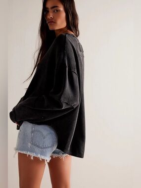 Free People We The Free Shirt Womens Large Total Eclipse Black Oversized